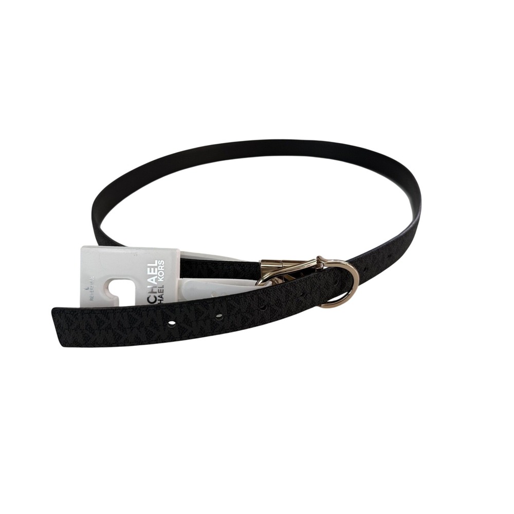 Michael Kors Womens Reversible Black Leather Belt Gold MK Logo Buckle NWT Gift